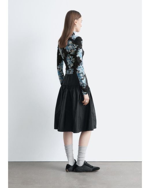 & Other Stories Black Floral-Patterned Turtleneck Top