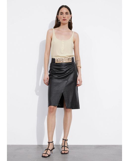 & Other Stories White Slit-detailed Leather Mini Skirt