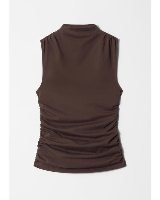 & Other Stories Brown Sleeveless Mock-Neck Top