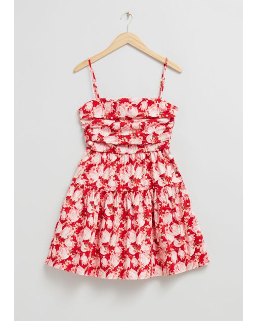 & Other Stories Red Babydoll Pleated Bodice Dress
