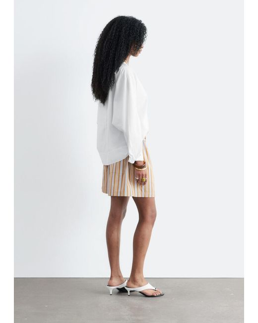 & Other Stories White Sculptural Cotton V-Neck Blouse