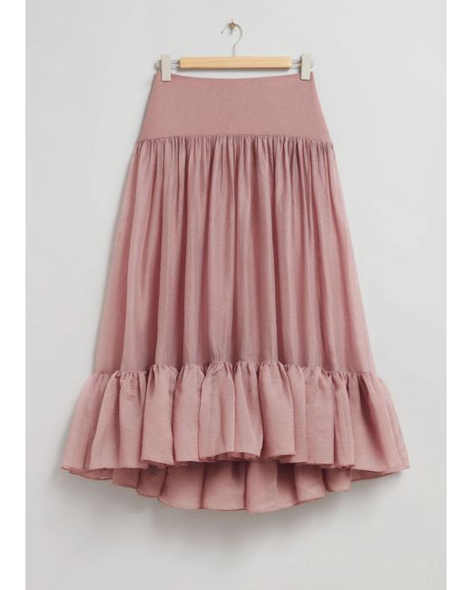 & Other Stories Pink Sheer Tiered Maxi Skirt