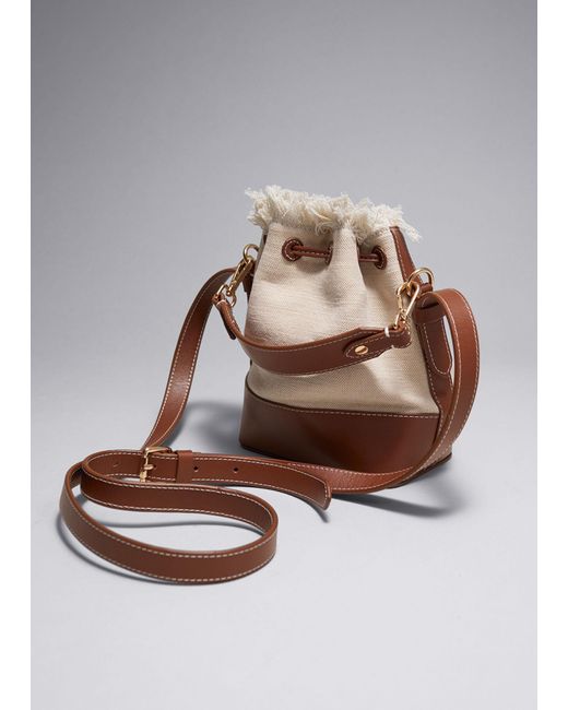 & Other Stories Natural Leather-trimmed Canvas Bucket Bag