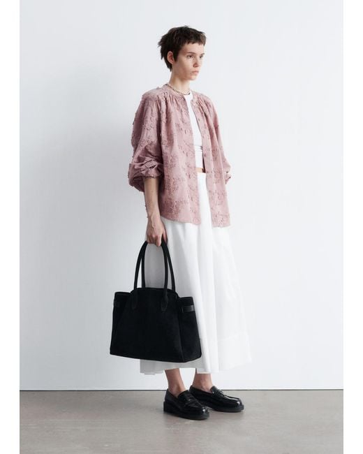 & Other Stories Pink Voluminous Floral-Appliqué Blouse