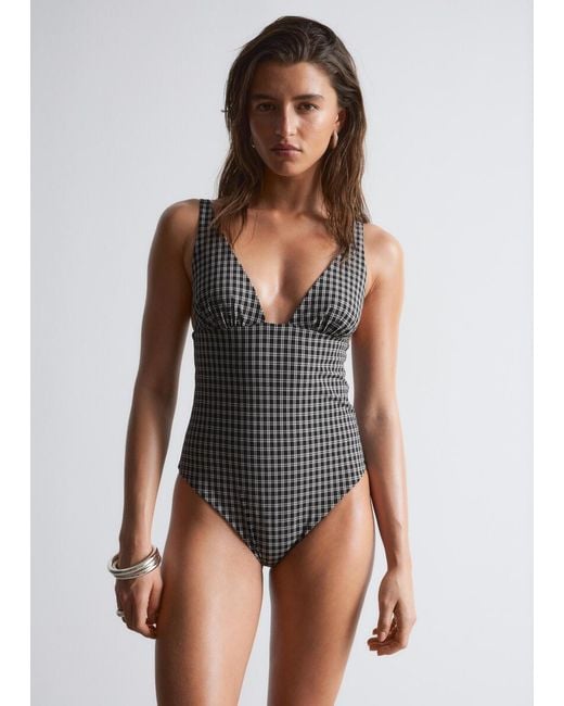 & Other Stories Black V-Neck Swimsuit