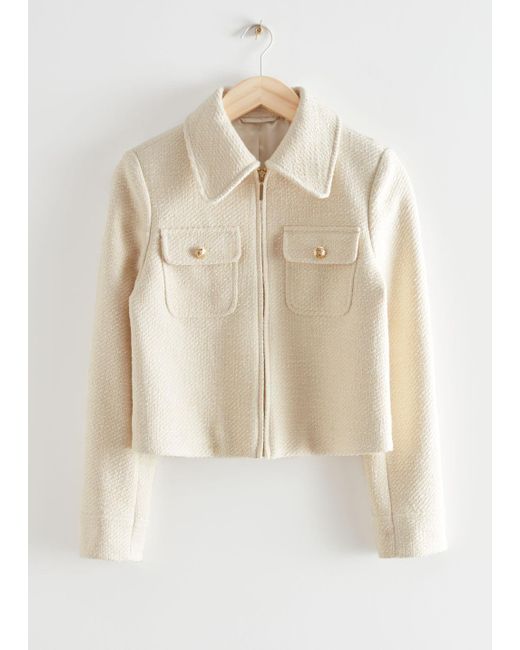 & Other Stories White Cropped Tweed Jacket