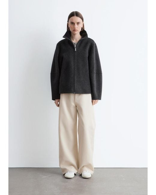 & Other Stories Black Zip-Up Wool Jacket