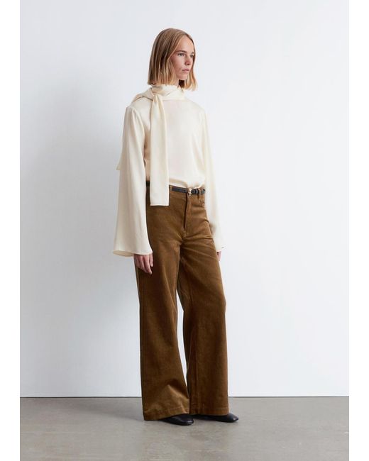 & Other Stories White Wide-Leg Corduroy Trousers