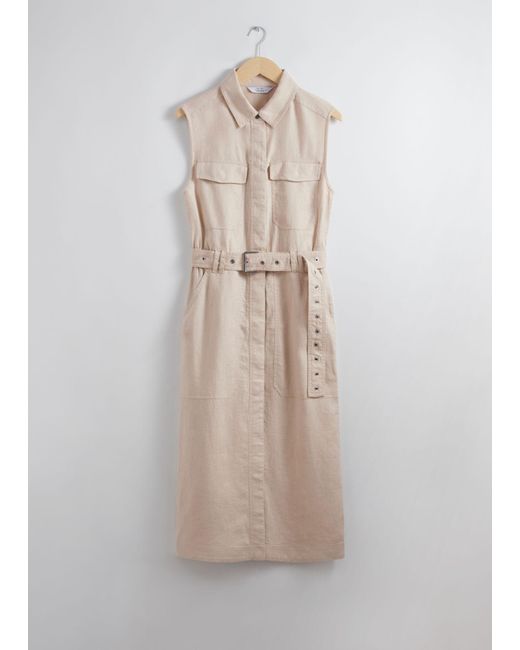 & Other Stories Natural Linen Utility Midi Dress