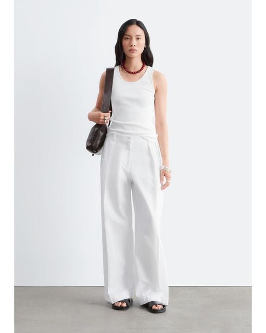 & Other Stories White Ribbed Cotton Tank Top