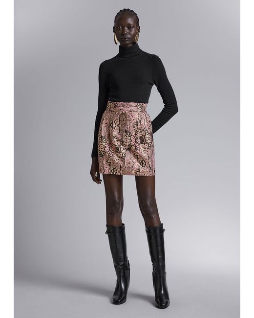 & Other Stories Black Glitter Jacquard Mini Skirt