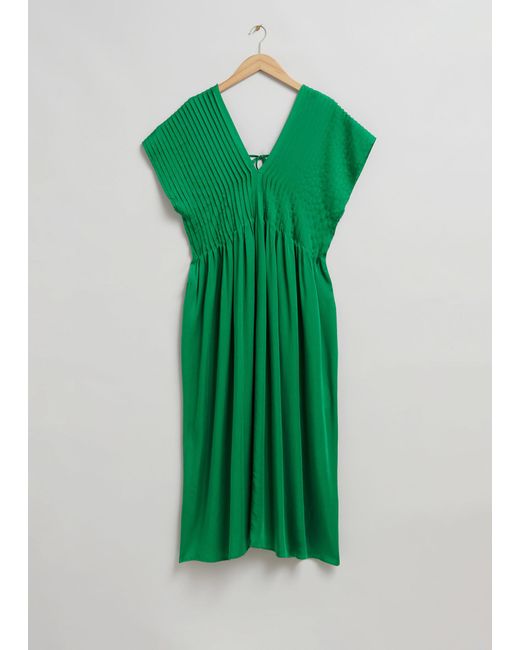 & Other Stories Green Pleated Midi Kaftan Dress