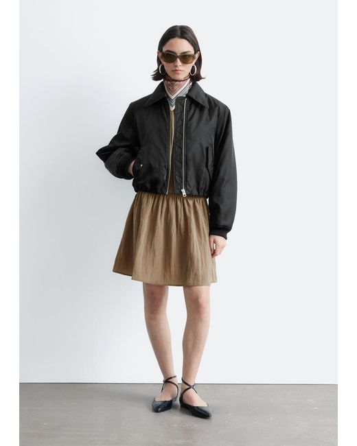 & Other Stories Black Cropped Bomber Jacket