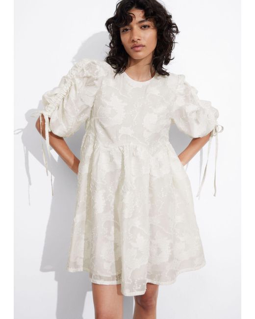 & Other Stories White Puff-sleeve Mini Dress