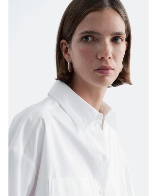 & Other Stories White Cropped Oversized Cotton Shirt