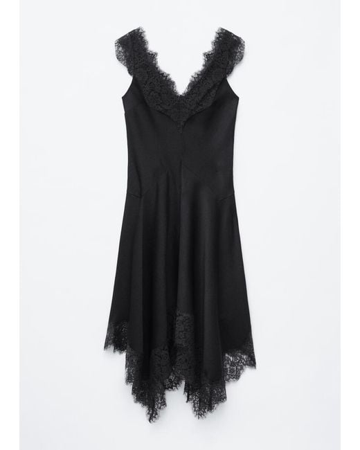 & Other Stories Black Lace-Trim Midi Dress