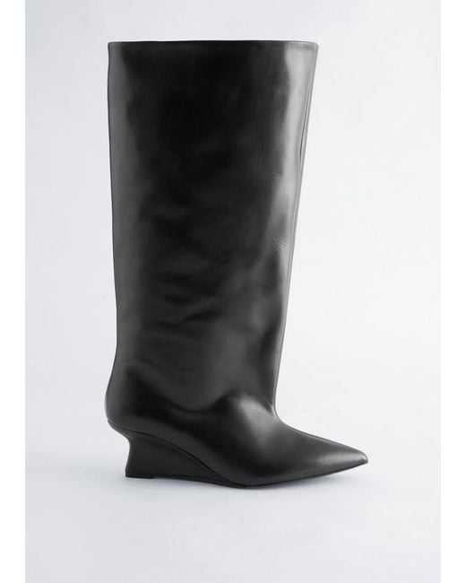 & Other Stories Black Wedge-Heel Knee-High Boots