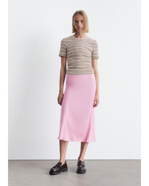 & Other Stories Pink Satin Midi Skirt