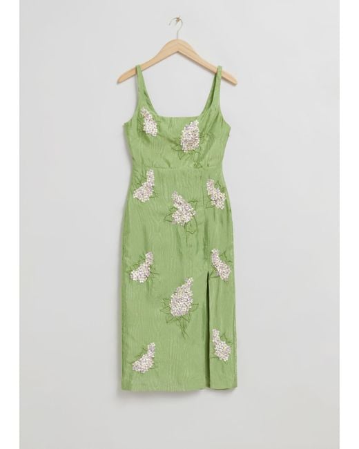 & Other Stories Green Floral Embroidered Midi Dress