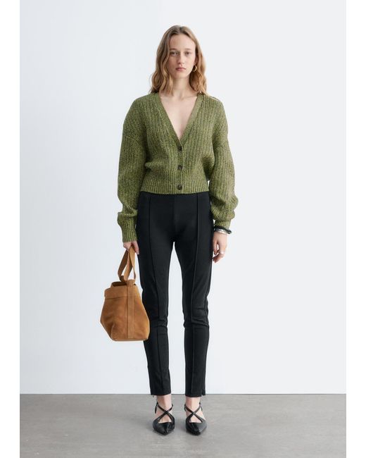& Other Stories Green Rib-Knit Cotton Cardigan