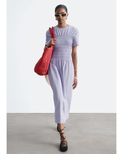 & Other Stories Purple Smocked Midi Dress