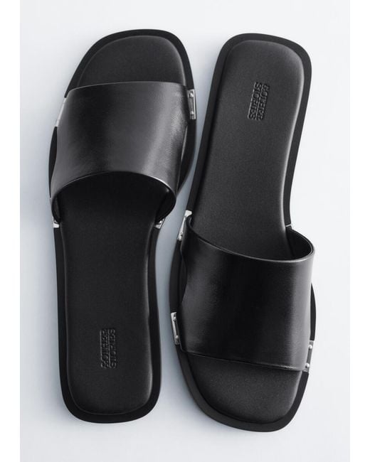 & Other Stories White Metal-Detail Leather Slides