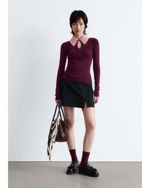 & Other Stories Purple Keyhole Collar Top