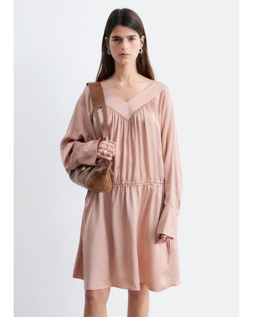 & Other Stories White Drawstring V-Neck Mini Dress