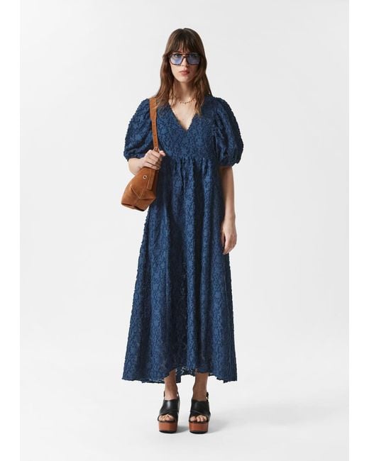 & Other Stories Blue Maxikleid Mit Puffärmeln