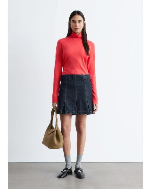 & Other Stories Red Merino Wool Polo Neck Top