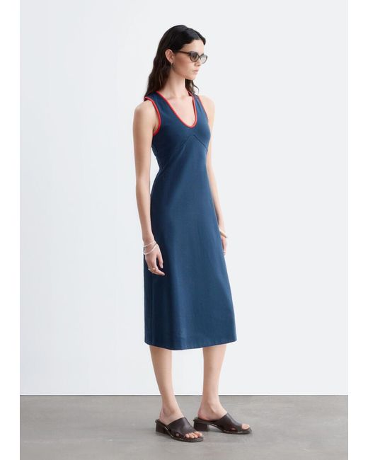 & Other Stories Blue U-Neck Midi Dress