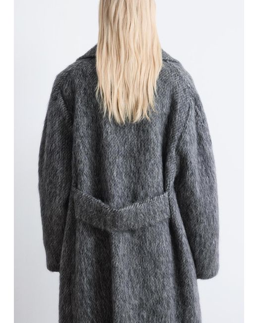 & Other Stories Gray Brushed Wool-Blend Coat
