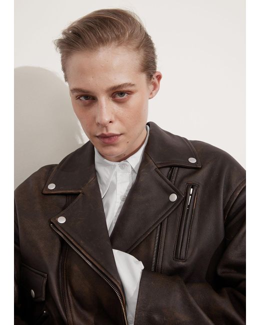& Other Stories White Oversized Biker Leather Jacket