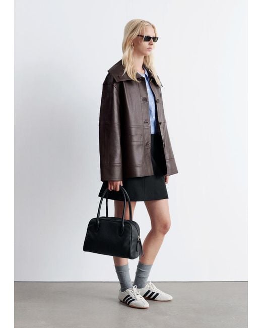 & Other Stories White Boxy Nappa Leather Jacket