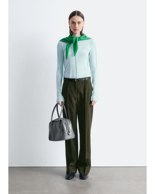 & Other Stories Green Wool-Blend Tailored Trousers