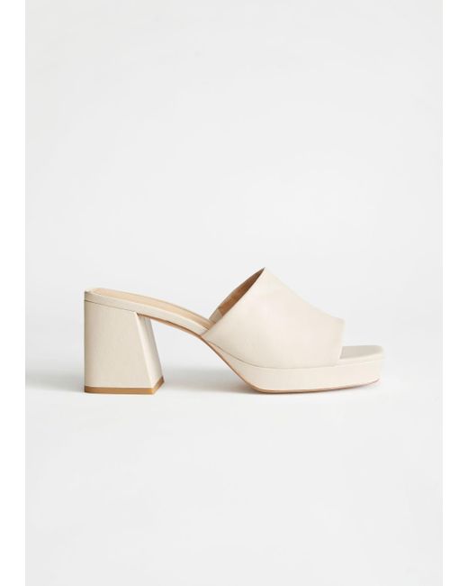 & Other Stories White Leather Heeled Platform Mules