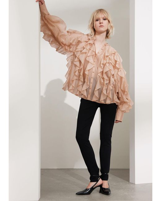 & Other Stories Natural Cascading-ruffle Blouse