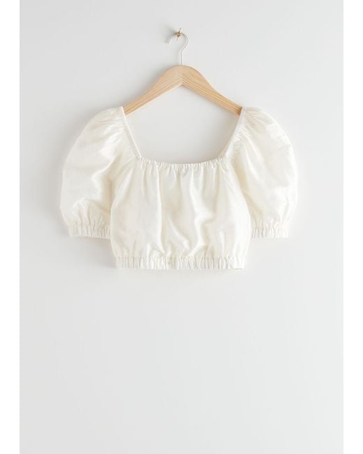 & Other Stories White Puff Sleeve Crop Top