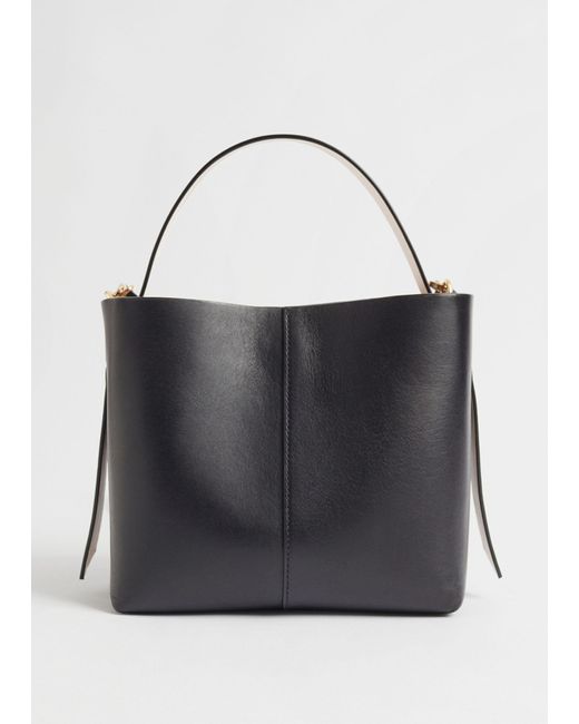 & Other Stories Black Double Strap Leather Bucket Bag