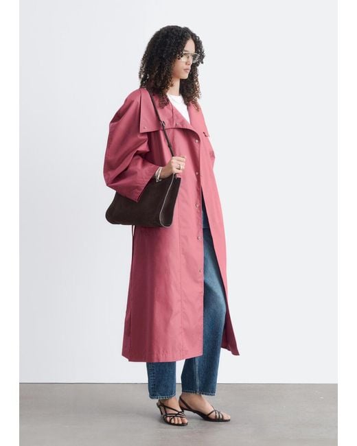 & Other Stories Red Bold-Shoulder Belted Coat