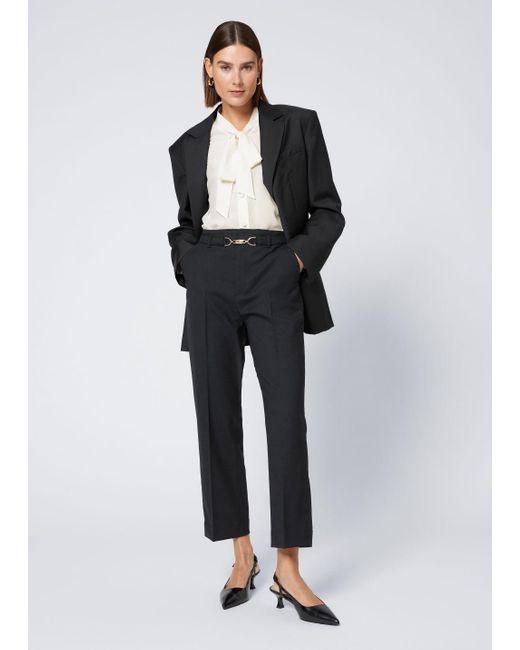 & Other Stories Black Belted High Waist Cropped Trousers