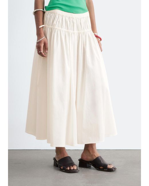 & Other Stories White Cotton Drawstring Midi Skirt