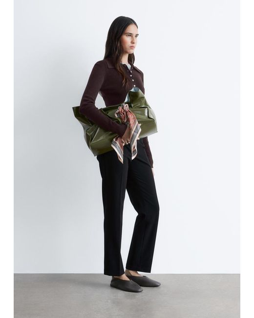 & Other Stories Brown Rib-Knit Merino Wool Polo Top
