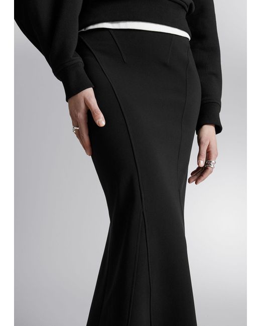 & Other Stories Black Fluted Maxi Skirt