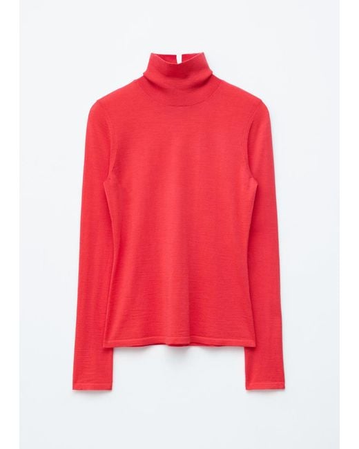 & Other Stories Red Merino Wool Polo Neck Top