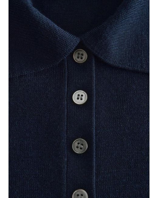 & Other Stories Blue Rib-Knit Merino Wool Polo Top