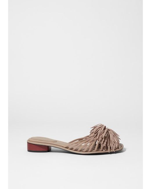 & Other Stories White Leder-Pantoletten Mit Quasten