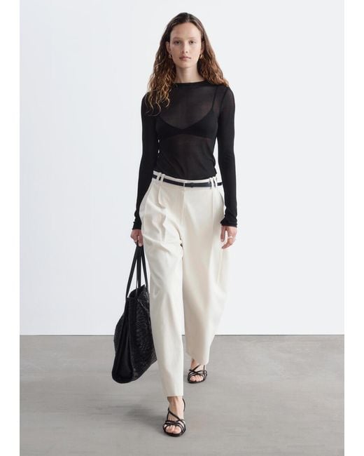 & Other Stories Black Ribbed Silk Top