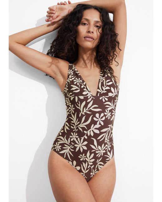 & Other Stories Brown Printed Swimsuit