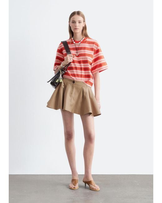 & Other Stories Red Pleated Mini Skirt